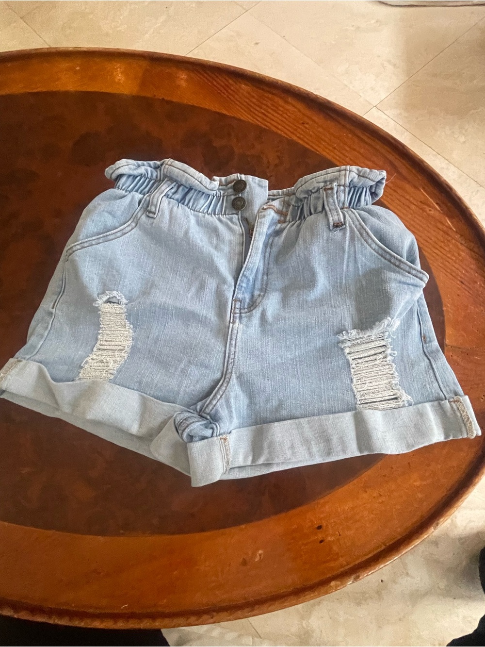 HH JEANS Light Wash Distressed Paperbag Denim Shorts